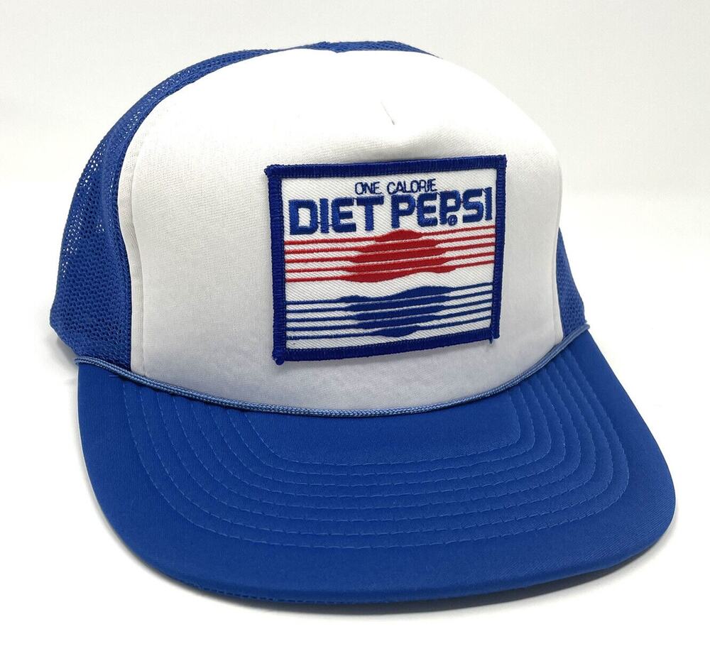 VTG Diet Pepsi 1 Calorie Mesh Snapback Trucker Hat Cap Patch Advertising EUC
